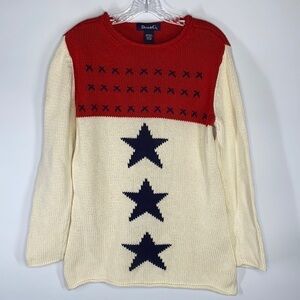 Denim & Co Patriotic Star Cotton Sweater Size Small
